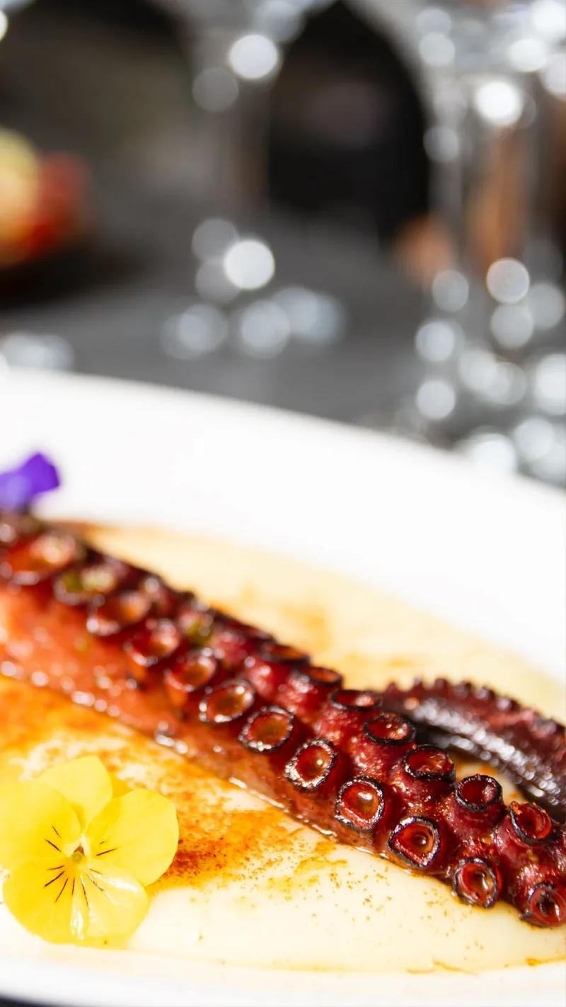 Una pata de pulpo a la brasa sobre parmentier de patata